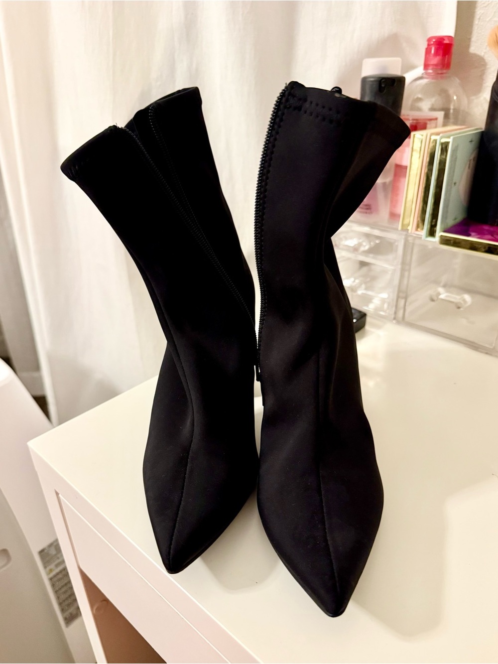 Jeffrey Campbell Black Pointed Sock Heel Boots